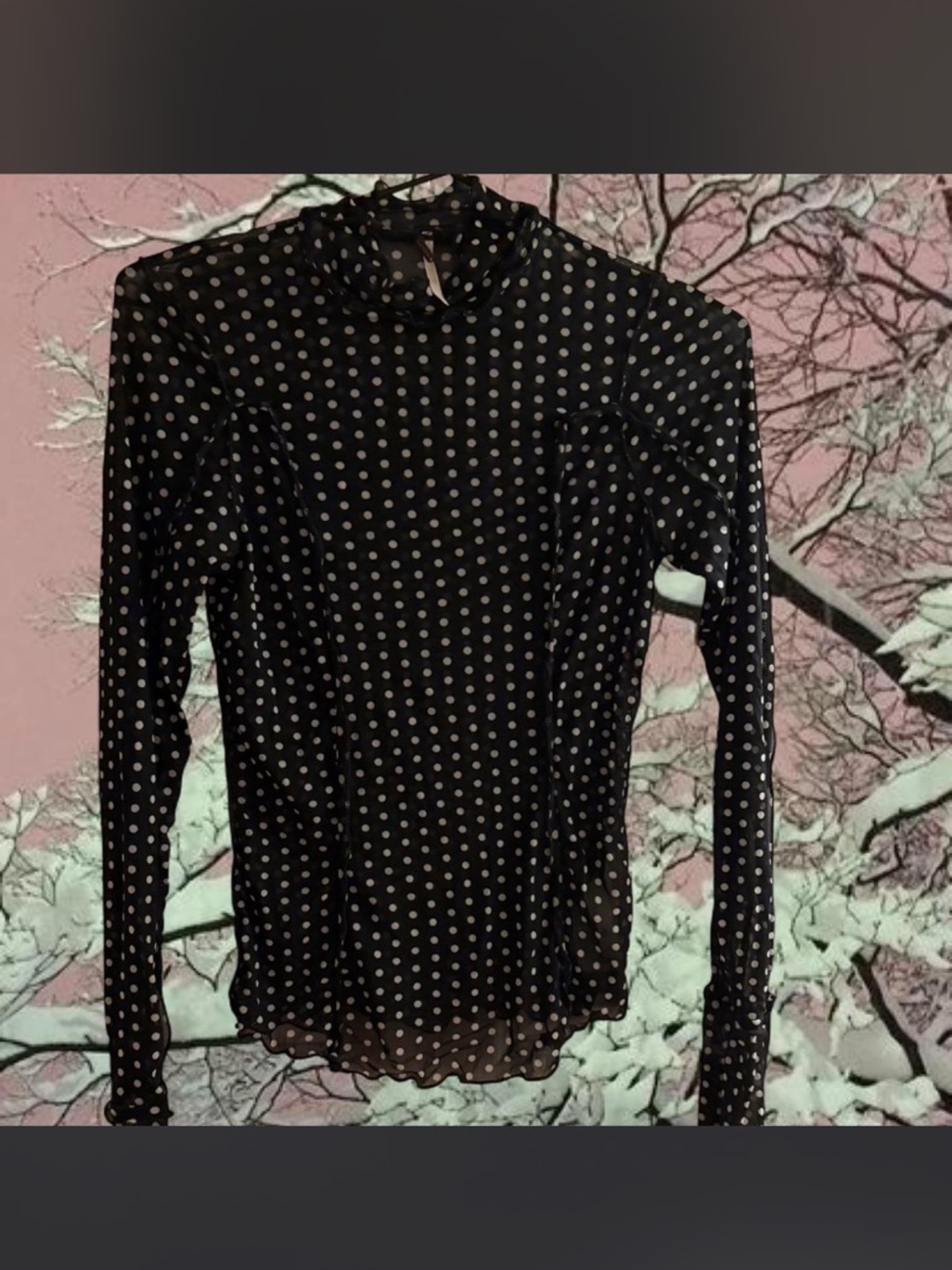 Free people mesh Black Polka Dot Long-Sleeve Mock Neck Top